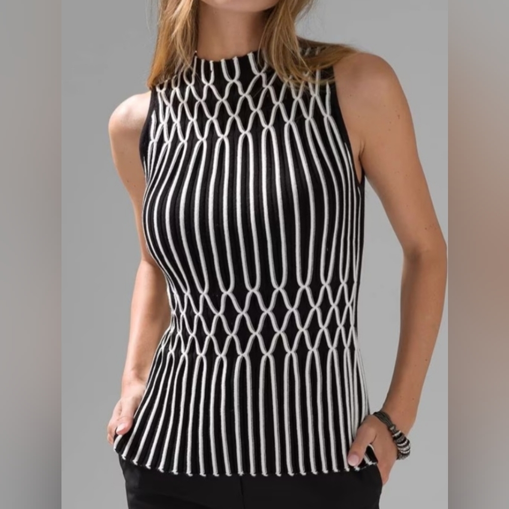 White House Black Market Sleeveless Mock Neck Smocked Waist Sweater Size Small